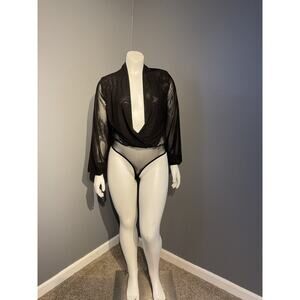 Wisdom Long Sleeve Black Mesh Body Suit Size Small Black Sheer Scoop Neck Sexy